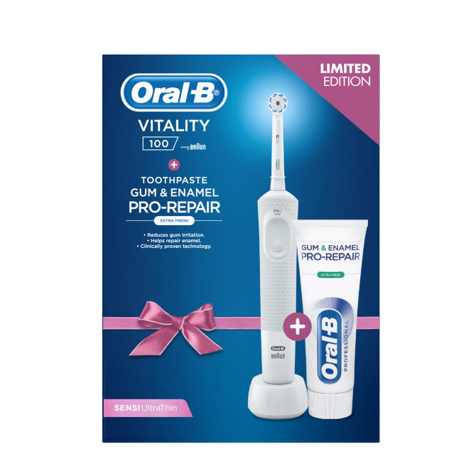 Proizvod Oral-B set električna zubna četkica D100 Vitality Sensitive white i zubna pasta Oral-B brenda Oral-B