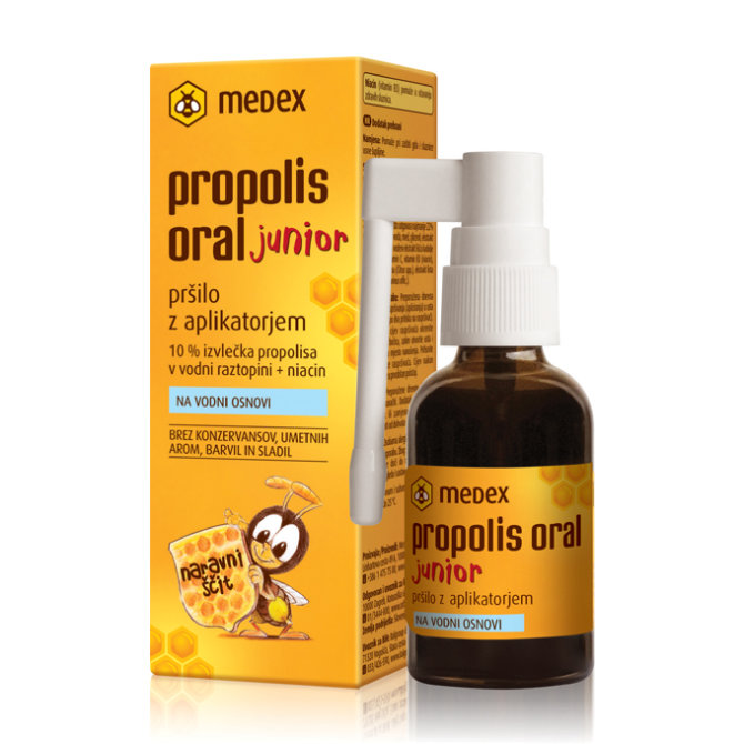 Proizvod Medex Propolis oral junior u vodenoj otopini, raspršivač s aplikatorom 30 ml brenda Medex