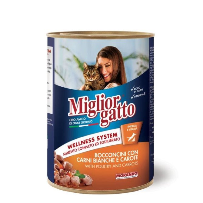Proizvod Miglior hrana za mačke bijelo meso i mrkva u konzervi 405 g brenda Morando