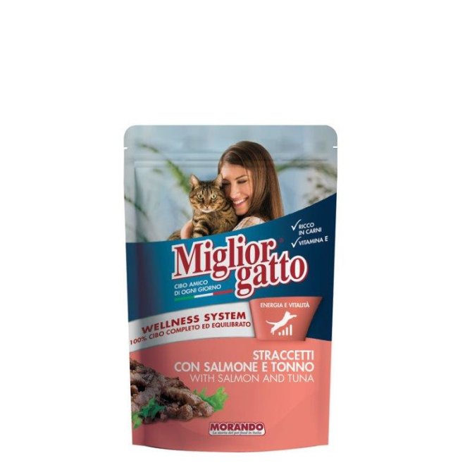 Proizvod Miglior hrana za mačke losos i tuna u vrećici 100 g brenda Morando