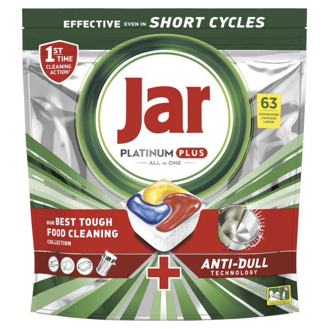Proizvod Jar Platinum Plus Anti Dull tablete za strojno pranje posuđa 63 komada brenda Jar