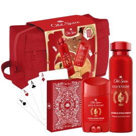 Proizvod Old Spice Red Knight poklon paket toaletna torbica + dezodorans u stiku + dezodorans u spreju + igraće karte brenda Old Spice