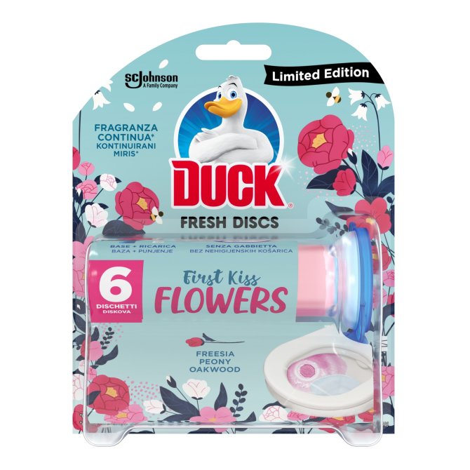 Proizvod Duck® Fresh Discs gel za čišćenje i osvježavanje WC školjke, miris First Kiss Flowers brenda Duck
