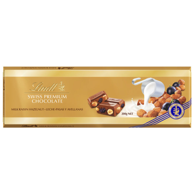 Proizvod Lindt Gold čokolada s grožđicama, lješnjacima i bademima 300 g brenda Lindt