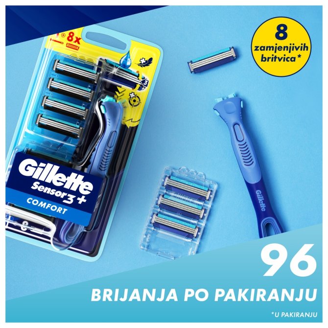 Proizvod Gillette Sensor3 brijač + zamjenske britvice 8 komada brenda Gillette