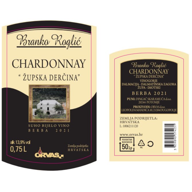 Proizvod Roglić Chardonnay bijelo vino 0.75 l brenda Roglić